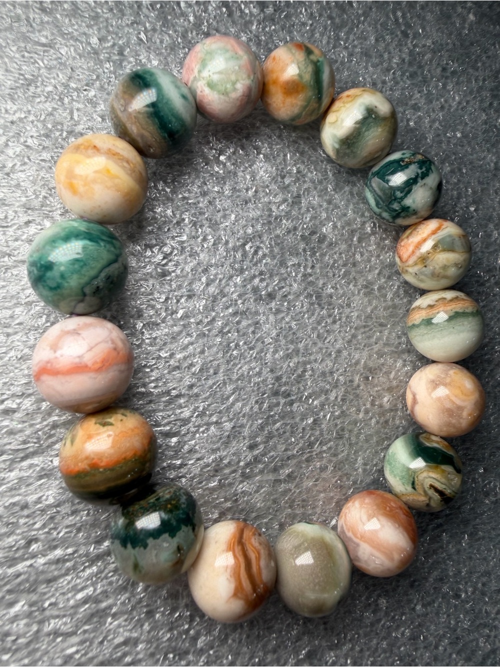 Gorgeous 12MM Banded “Planet” Agate Natural Crystal Bracelet